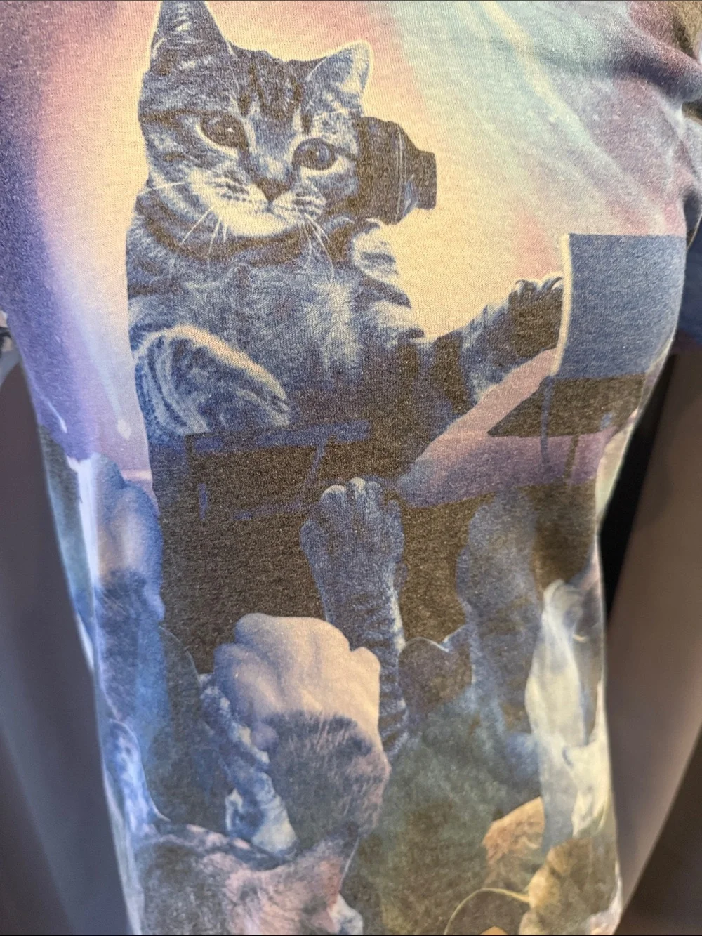 Gildan Cat DJ Graphic Tee - Blue Purple Multi
